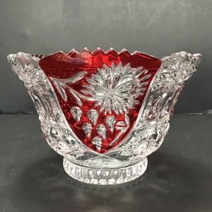 Vintage Anna Hutte Bleikristall Ruby Red & Clear Crystal Candy Bowl Dish
